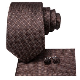 Dubulle Mens Brown Paisley Striped Tie WOVEN Necktie for Men and Handkerchief Cufflinks Set Wedding Formal Business