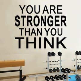 AnFigure Inspirational Gym Wall Decals Fitness Motivational Quotes Wall Stickers Sports Weight Workout Art Vinyl Home Decor You are Stronger Than You Think 18"X15"