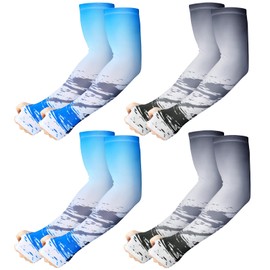 4 Pairs UV Sun Protection Arm Sleeves Anti Slip Arm Compression Sleeves Basketball Sleeves Ice Silk Cooling Sleeves Long Arm Cover for Men Women Outdoor Sport Running Football Baseball Tattoo, 2 Color