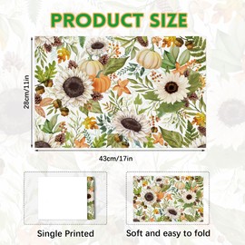 Fall Pumpkin Paper Placemats, 48 Sheets, 11 x 17 Inches, Watercolor Vintage Pumpkin Design, Disposable Placemats for Thanksgiving Party Table Decor