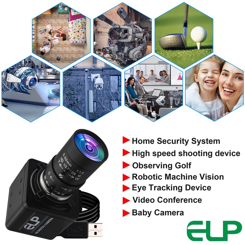 ELP Global Shutter USB Webcam - 1080P 90fps, Manual Zoom,