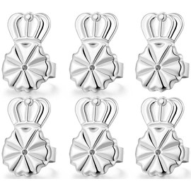 Wanderbey 3 Pairs Earring Lifters,10MM Hypoallergenic Earring Backs For Droopy Ears,Adjustable Crown Earring Backs For Heavy Earring (10MM White), WB-02