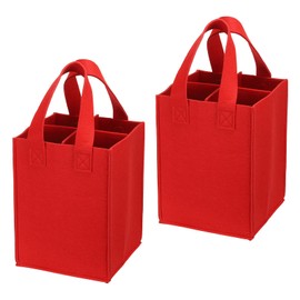 PATIKIL 4 Bottle Wine Carrier Tote Bag, 2 Pack Wine Bottle Carrying Bag with Divider Reusable Wine Storage Bag Felt Grocery Bags Portable Gift Bag, Red