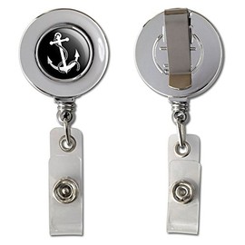Anchor and Rope - Boat Boating Retractable Reel Chrome Badge ID Card Holder Clip