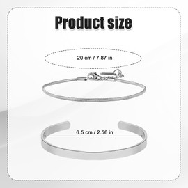 Mikovivi Stackable Bracelet for Men, C-Shaped Chain Bracelet Set Adjustable Bangle Bracelets Stainless Steel Chain Link Bracelets Snake Chain Link Bracelet for Men Husband Boyfriend (Silver)