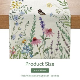 Kabwea New Table Runner in Chinese Style with Spring Flowers, Spring Decor Indoor (183 * 33 cm)