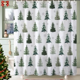 Baccessor Christmas Winter Shower Curtain Xmas Farmhouse Woodland Pine Tree Forest Snowy Scenery Snowflake Waterproof Fabric Washable for Bathroom Holiday Decor with Hooks 72x72 Inch