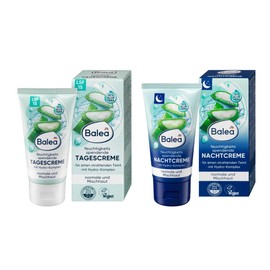 Balea Day Cream and Night Cream for Normal and Combination Skin, with 10% Aloe Vera, Moisturising, with Hydro Complex for Radiant Complexion, Vegan, Set of 2