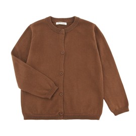 POBIDOBY Girl's Sweater Cotton Crew Knit Neck Long Sleeve Uniform,Cotton Cardigan Sweaters,Brown 4T