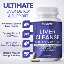 Happee Liver Cleanse Detox & Repair Supplement with Milk Thistle Extract - Flush Toxins & Renew Health - Vegan, Made in USA, 60 Capsules