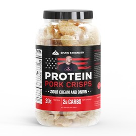 Shaw Strength Protein Pork Rinds (Sour Cream, 8oz); Developed for World’s Strongest Man Brian Shaw, Keto-Friendly, High Protein, No Carb, All-Natural Crisps Fried in Coconut Oil