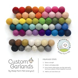 Custom Felt Ball Garland handmade by Sheep Farm Felt- You choose your colors, length, and how the pieces are spaced. 1 inch felt balls