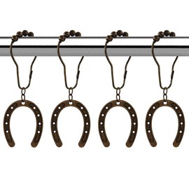 Horseshoe Shower Curtain Hooks12PCS - Decorative Western Shower Curtain Hook, Rustproof Stainless Steel Curtain Rings, Vintage Western Cowboy Rustic Ranch Home Bathroom Decor Set (Bronze)