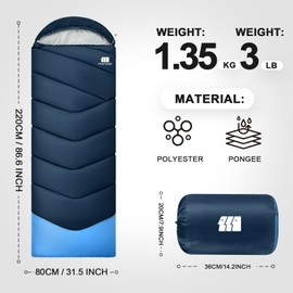 Sleeping Bags for Adults Warm Weather, Degree Sleeping Bags, Portable, Waterproof, 3lb Lightweight Sleeping Bag for Tall Girls Boys with Compression Sack for Warm Camping, Hiking, Outdoor & Indoor