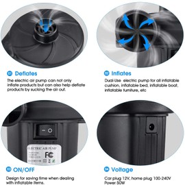 TWCE Bomba de Aire Eléctrica para Inflable, Bomba de Aire con 3 boquillas, Inflador de llenado rápido para Bote Inflable, Piscina, Juguete de Agua