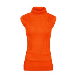 v28 Women Sleeveless High Neck Turtleneck Stretchable Knit Sweater Top, Orange, X-Large