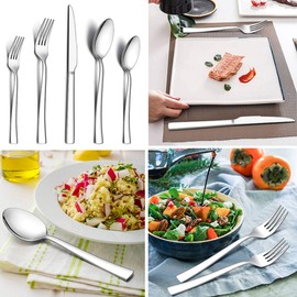 LIANYU 40-Piece Silverware Set, Stainless Steel Square Flatware Cutlery Set for 8, Eating Utensils Tableware Include Knives Forks Spoons, Dishwasher Safe