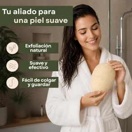 Triko Set 3 Piezas Estropajo para Cuerpo de Lufa Natural, Zacate para Baño Exfoliante y Biodegradable, Esponja de Baño con Banda Elástica para Limpieza Profunda, Incluye Gancho Adherible, Beige