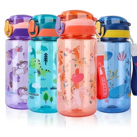 Kids Water Bottle 20 OZ BPA-Free Reusable Leak-proof Durable Tritan Plastic Water Bottles with Straw Toddler Water Bottle BPA-Free Spout Lid for Boys & Girls (ORANGE)