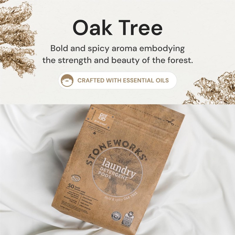Grab Green Stoneworks Laundry Detergent Pods, 100 Count, Oak Tree