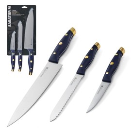 Sabatier - Juego de 3 piezas para chef – Incluye cuchillo de chef de 8 pulgadas, cuchillo de cocina serrado de 5.5 pulgadas, cuchillo de pelar de 3.5 pulgadas, esenciales para cocinar con cuchillas de