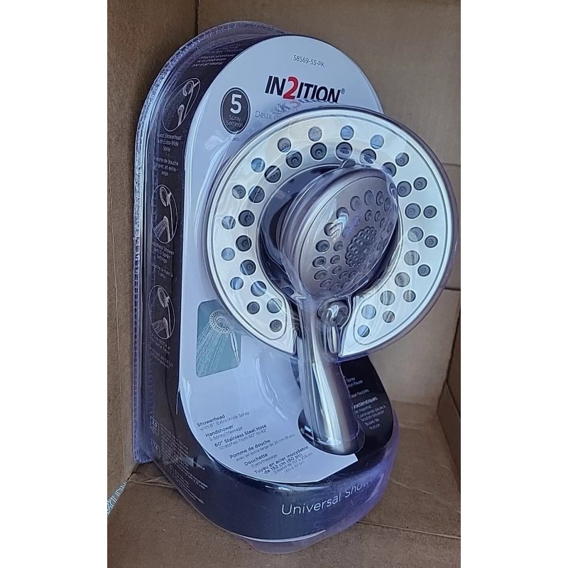 Delta 58569-SS-PK In2ition 2in1 5-Spray Dual Fixed Handheld ShowerHead Stainless