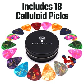 Guitar Lab Guitar Lab Guitar Pick Gift Tin - 18pcs Guitar Picks for Acoustic Guitar - Celluloid plectrums Guitar Pick for Electric, Acoustic, Bass & Ukulele - Thin, Medium & Heavy Design, Beginners to Performers