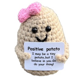 Positive Potato, Funny Gift for Women Cute Knitted Wool Inspirational Crochet Doll Plush Home Office Decor