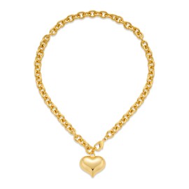GREICHFAN Gold Chunky Heart Pendant Necklace for Women Trendy Puffy Chain Link Necklace Charm Necklace
