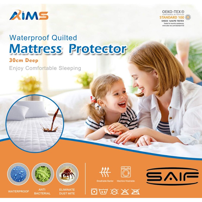 100% Waterproof Quilted Mattress Protector Cover Microfiber Quilted Topper Fitted