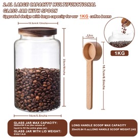 Large Glass Coffee Storage Jar with Lids Spoon Thicken Glass Coffee Canister Borosilicate Glass Food Containers for Ground Coffee Beans Nut Pasta Sugar Candy Spice Rice Loose Tea (2800ml/94oz)