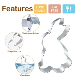 Easter Bunny Cookie Cutter 12.5/8.5/6.5 cm, Easter Cookie Cutter Rabbit Shape with Easter Eggs Easter Cookie Cutters Stainless Steel Easter Bunny Cookie Cutters Easter Baking Moulds for Baking