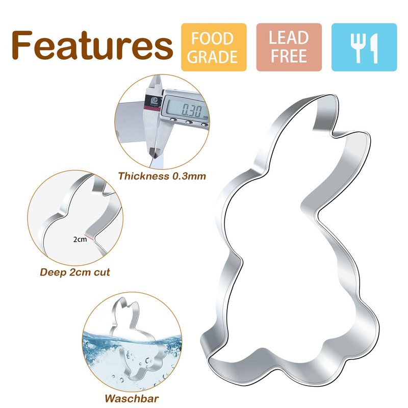 Easter Bunny Cookie Cutter 12.5/8.5/6.5 cm, Easter Cookie Cutter Rabbit