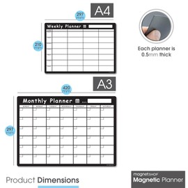 TMS Magnetic Whiteboard Planner Set | A4 Weekly & A3 Monthly Calendars with Memo Board, Shopping & To-Do List Functions | Meal Planner Bundle and 4 Dry Erase Pens with Built-in Erasers