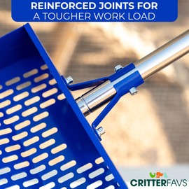 Critter Favs Chicken Poop Scooper for Sand, Litter, Coffee – Chicken Coop Scoop with Wide 10.2" Metal Head, Adjustable Handle to 74", Built-In Rake and Hook, Durable Support Brackets for Easy Cleaning