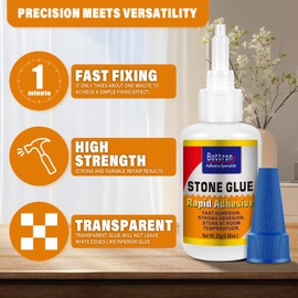 Bottrony Stone Glue - Fast Drying Clear Super Glue for Rock, Granite, Marble, Tile Repair - Waterproof & Heat-Resistant Strong Bond for Natural & Artificial Stone