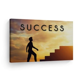 Smile Art Design Success Lettering Stairs and Sky Motivational Canvas Wall Art Inspirational Wall Art Entrepreneur Quote Print Modern Office Living Room Decor Artwork Gift Ready to Hang 11x17