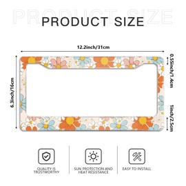 License Plate Frame,Floral Retro Daisys License Plate Frames Decorative Car Tag Frames Aluminum Metal License Plate Holder for US Canada Standard 12''x6''