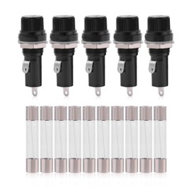 Fuse Holder Socket, Electric Panel Mount Fuse Holder Socket Screw Cap Solder Fuse Holder Fuse Holder for 6 x 30 Glass Fuses AC 125V 15A/250V 10A Black