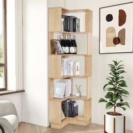 GOOFCXO Corner Bookshelf, 5 Tiers Wooden Corner Bookcase 68.9" Tall Large Open Bookshelf L-Shaped Storage Display Rack with Fixture for Living Room Bedroom Study Office