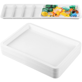 Zonon 12 Pcs Plastic Art Trays 13.4" x 9.8" x 1" Colorful Art Trays, Kids Toy Stackable Activity Trays Office Storage Container for Home and Classroom, Self Adhesive Label Included(White)