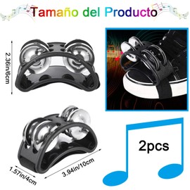 Pandereta Clásica de Pie, 2 Pandereta Con Correas Ajustables, Pie Batería, Pandero De Pie, Doble Fila De Metal Bell, Pandero de Pie Percusión para Tambor Accesorio Instrumento, Niños y Adultos
