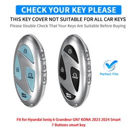QBUC for Hyundai Ioniq 6 Key Fob Cover,TPU 360 Degree Car Key Case Protector with Leather Keychain Compatible with Hyundai Ioniq 6 Grandeur GN7 KONA 2023 2024 Smart 7 Buttons smart key(White)