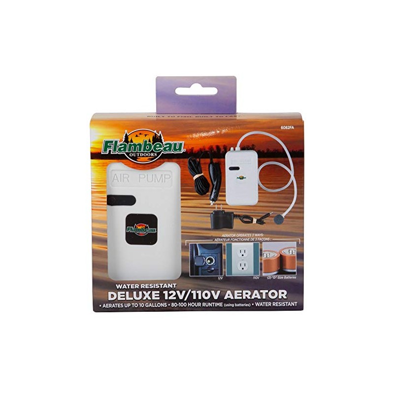 Flambeau Deluxe 6082FA 12V/110V Aerator, Water-Resistant Live Bait Fishing Aerator,