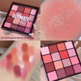 16 Colour Eyeshadow Palette, Shimmering Eyeshadow Palette, Matte and Glittering Eyeshadow Palettes, Waterproof, Highly Pigmented Eye Make-Up (Pink Red)