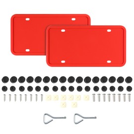 HZEL Car License Plate Frame, 2PCS Silicone Rustproof Front Back Tag Guard Bracket Holder, Rattle Proof & Weatherproof Automotive Protection Accessories, Universal for SUV, Truck, RV(Red)