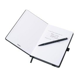 Troika Notepad Black DIN A5 Black Slim Pad with Ballpoint Pen Orange Elastic Band Closure, Dot Grid, Pen Loop, Bookmark, FSC Certified Paper, Dyed Page Edges, Faux Leather