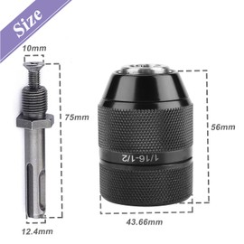 Treki 2-13mm Keyless Drill Chuck Adaptor, 1/2"-20UNF Mount Drill Chuck Converter, Keyless Chuck with SDS-Plus Shank Adapter Fits Rotary Hammer, Electric Drill, Hammer Drill