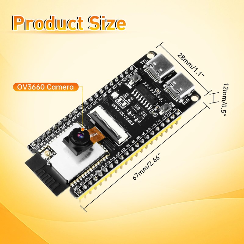 ESP32-S3-CAM Development Board with OV3660 Camera, 16MB Flash 8MB PSRAM