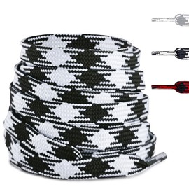 NDTEZUGT Colored Flat Shoe Laces for Sneakers, 5/16"(8MM) Argyle Shoelaces Replacement Strings (White+Black,54"/140cm)